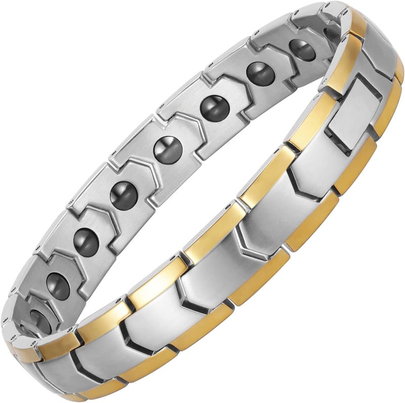 PUJANE Magnetic Hematite Bracelets for Men Women 316L Stainless Steel Power Balance Energy Magnets Stones Bracelet Jewelry Gift with Adjustment Tool - Image 1